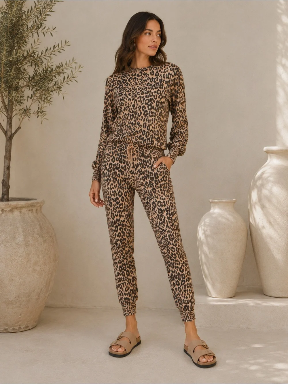 NEW Kate Spade Leopard Dream Jogger Sweater Set Top and Pants Knit